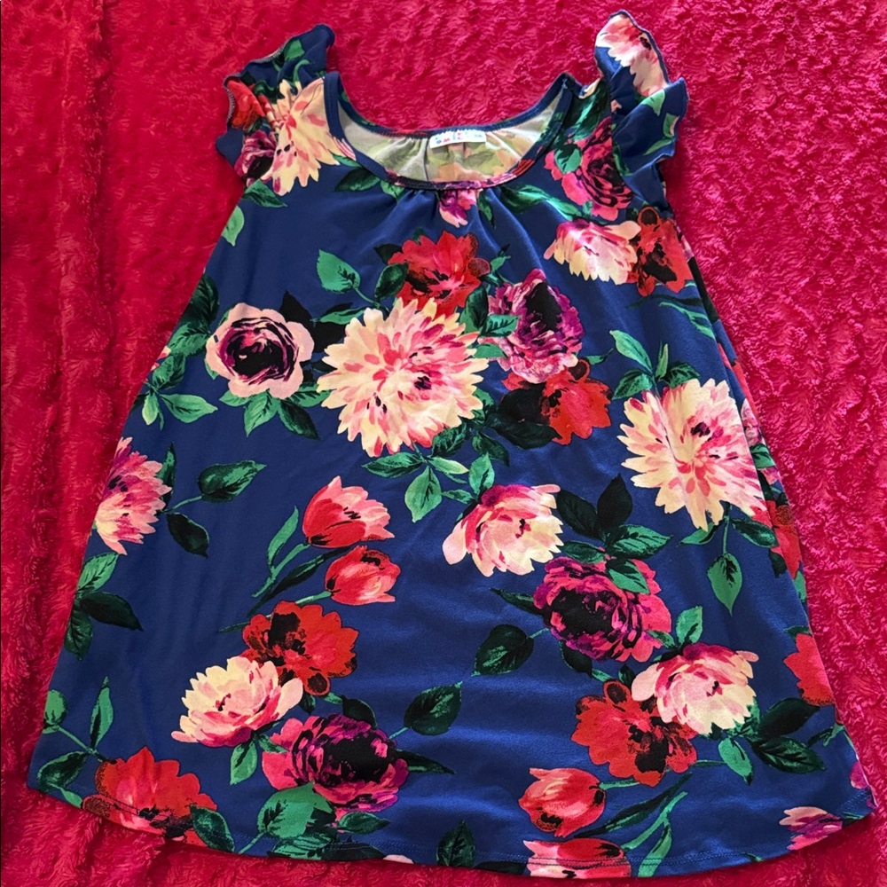 Dot Dot Smile Floral Kids Dress - Blue and Pink Swing Comfy